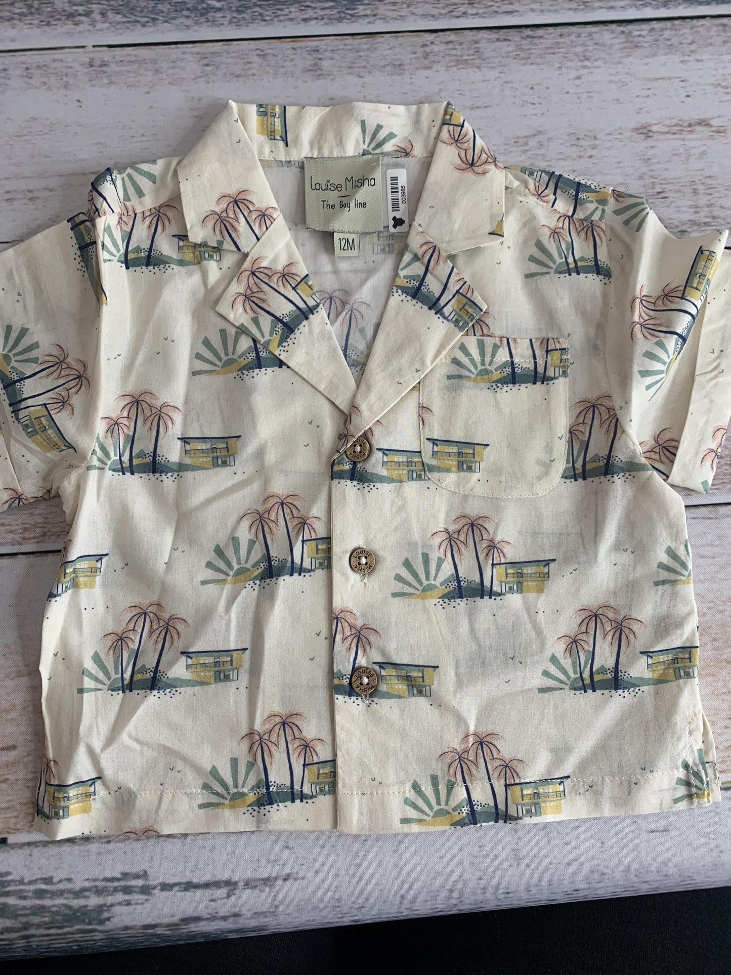Louise Misha Boys Tan | Pattern Button Down Short Sleeve Size: 12M Tan | Pattern