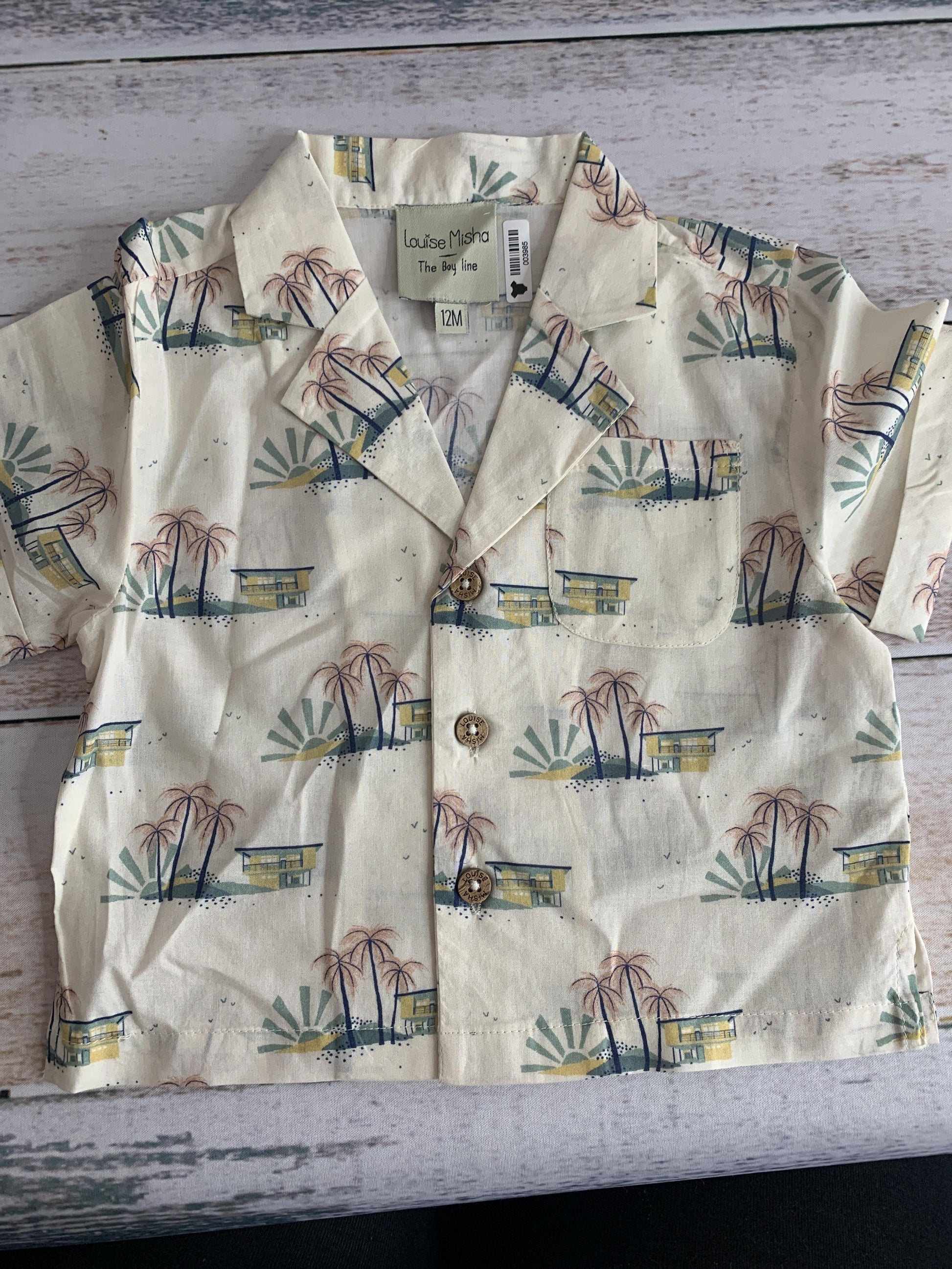 Louise Misha Boys Tan | Pattern Button Down Short Sleeve Size: 12M Tan | Pattern