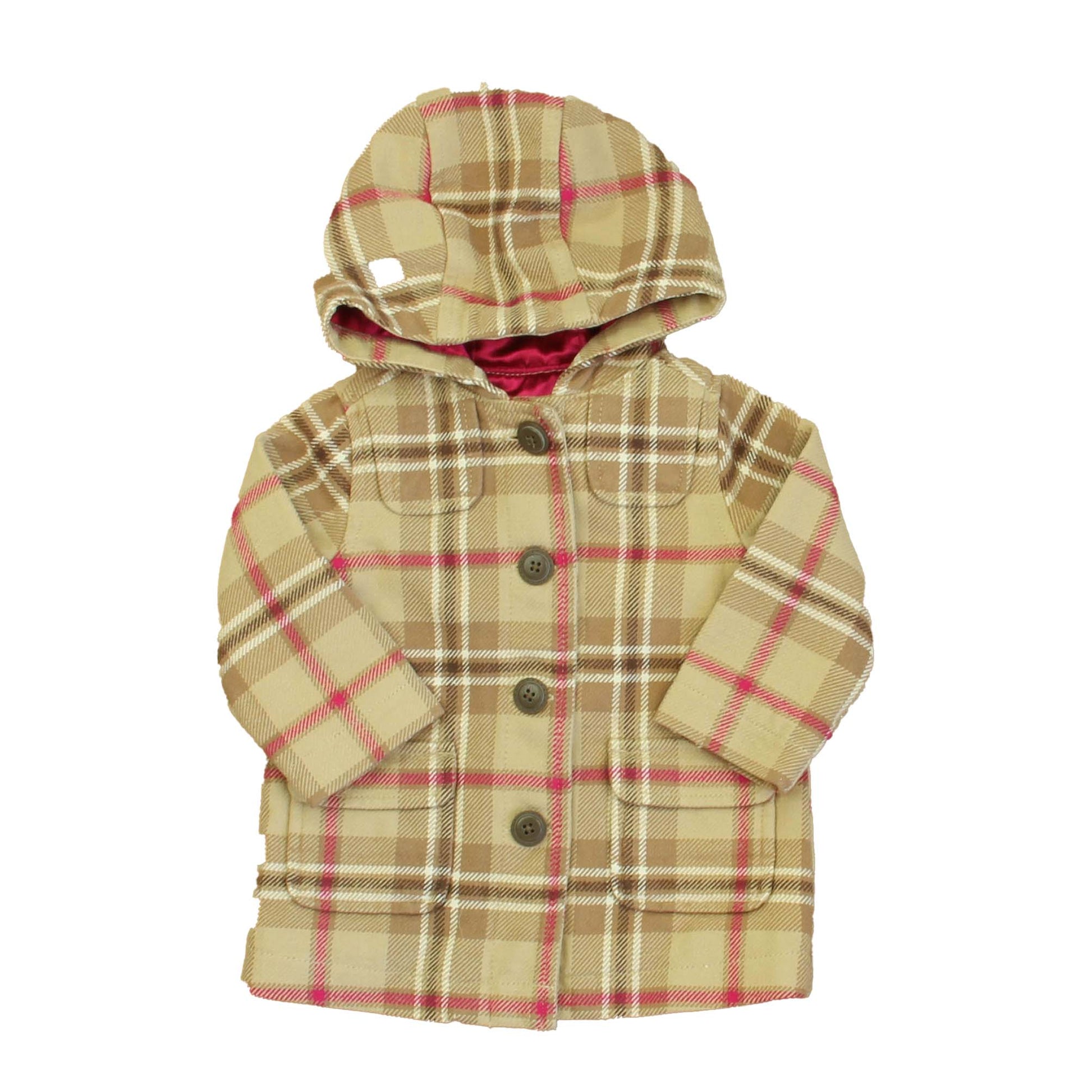 Old Navy Girls Tan | Pink Plaid Jacket Size: 6-12 Months Tan | Pink Plaid