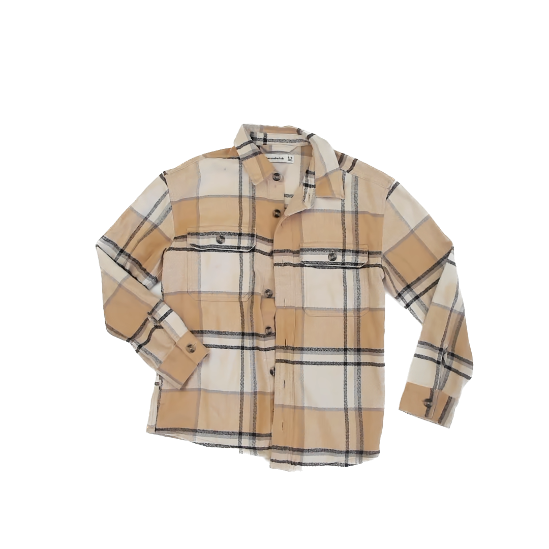 Abercrombie Kids Boys Tan Plaid Button Down Long Sleeve Size: 9/10 Tan Plaid