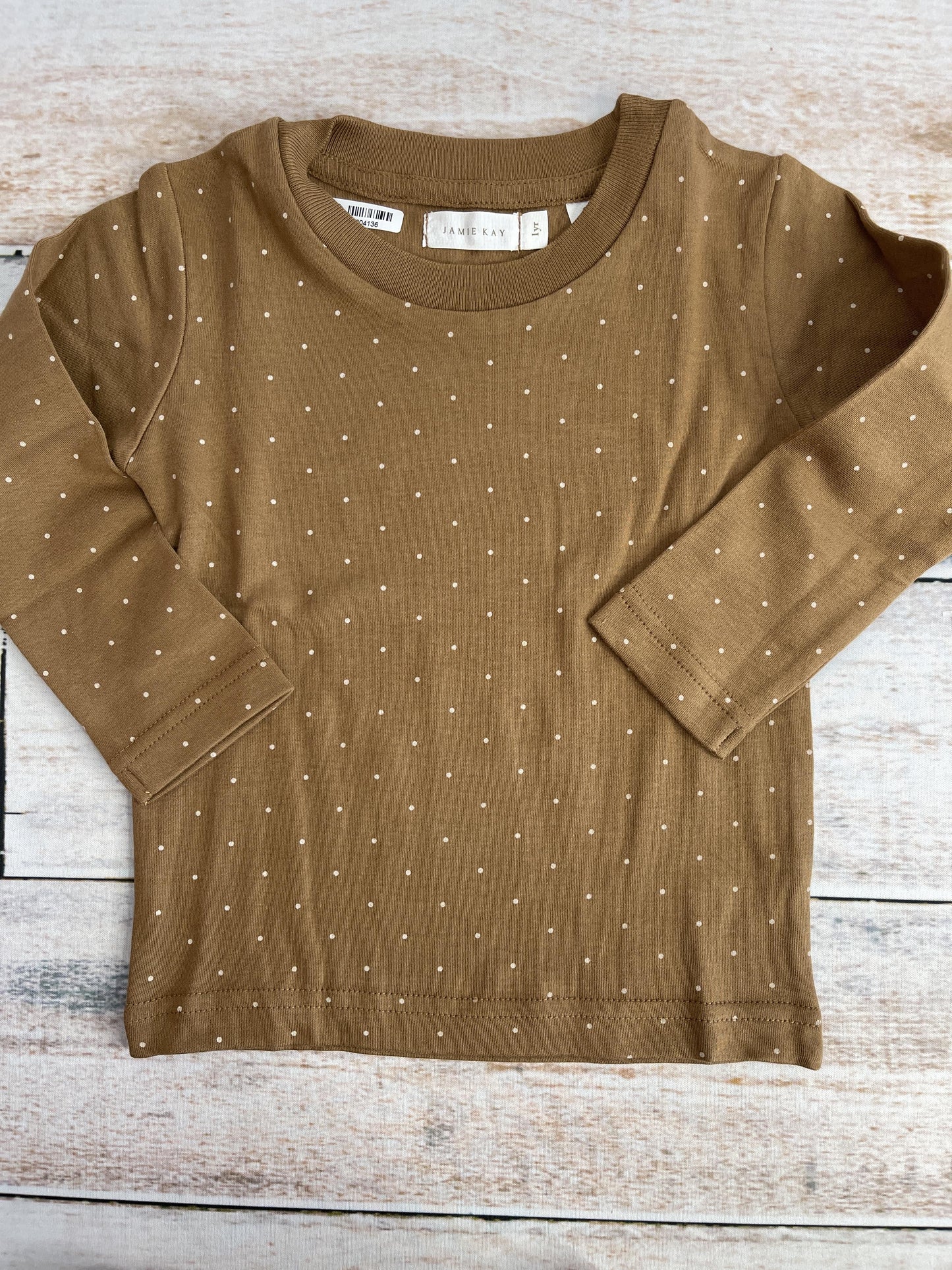 Jamie Kay Unisex Tan | polka dot Pajamas Size: 12 months Tan | polka dot
