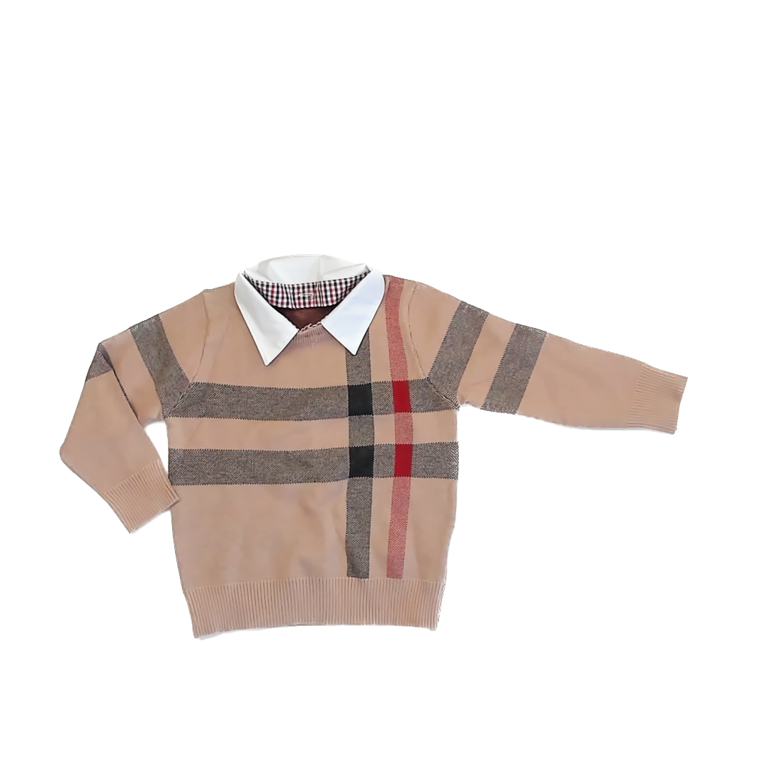 Little Good Humans Boys Tan | Red | Black Plaid Sweater Size: 4T Tan | Red | Black Plaid