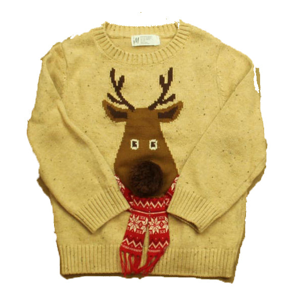 H&M Boys Tan Reindeer Sweater Size: 3-4T