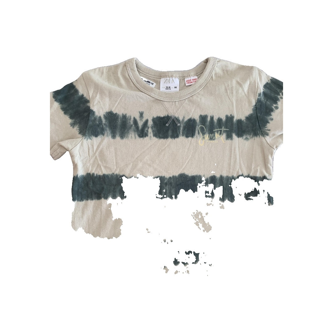 Zara Boys Tan | Sage | Tie Dye T-Shirt Size: 12-18 months Tan | Sage | Tie Dye