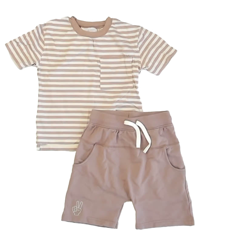 Little Star Boys Tan Stripe Apparel Sets Size: 6 Years Tan Stripe