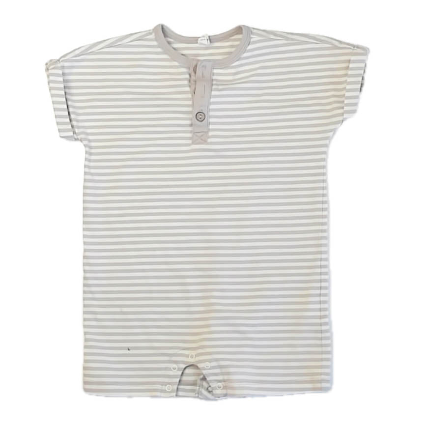 Quincy Mae Unisex Tan Stripe Romper Size: 18-24 Months Tan Stripe