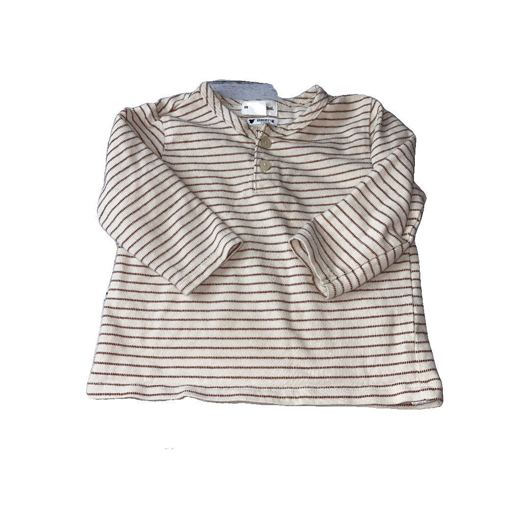 Miles Boys Tan | Stripe Long Sleeve Shirt Size: 12M Tan | Stripe