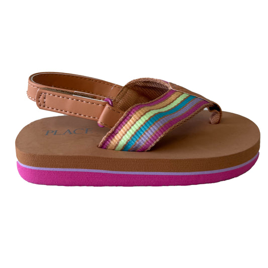 The Children's Place Girls Tan Stripe Flip Flops Size: 6-7 Toddler Tan Stripe