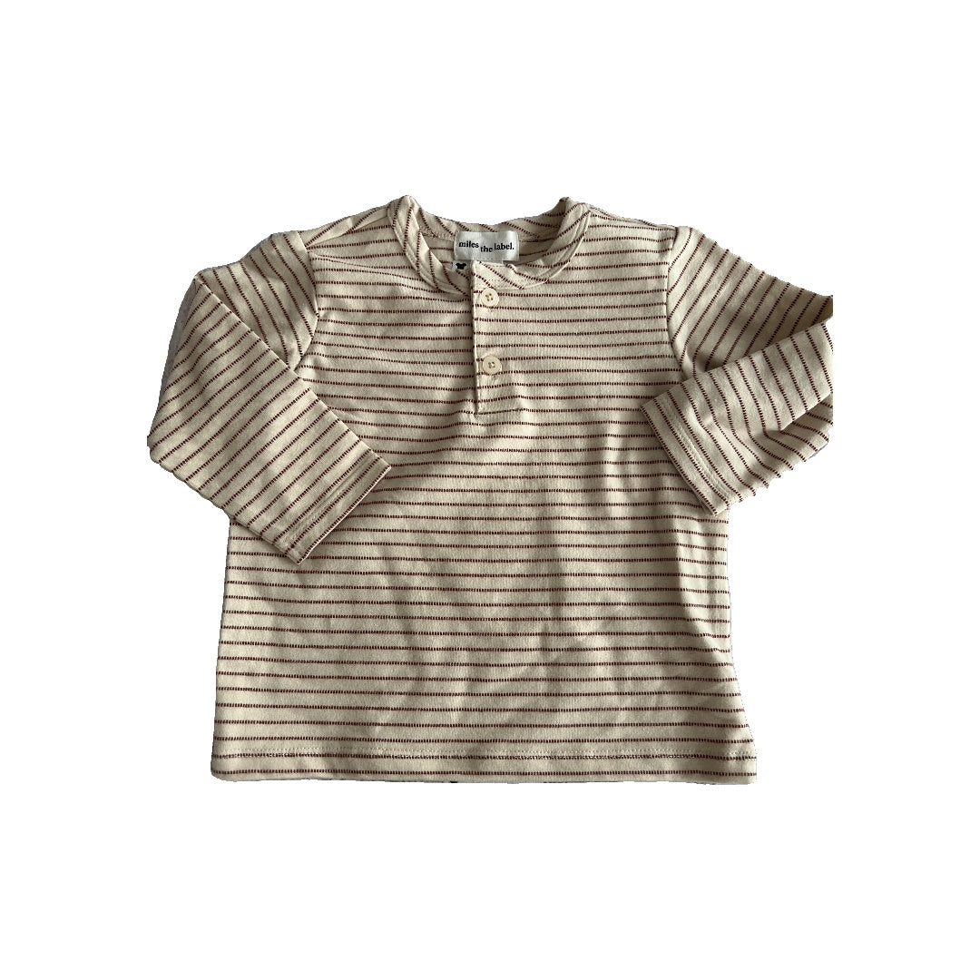 Miles Boys Tan | Stripe Long Sleeve Shirt Size: 9 months Tan | Stripe