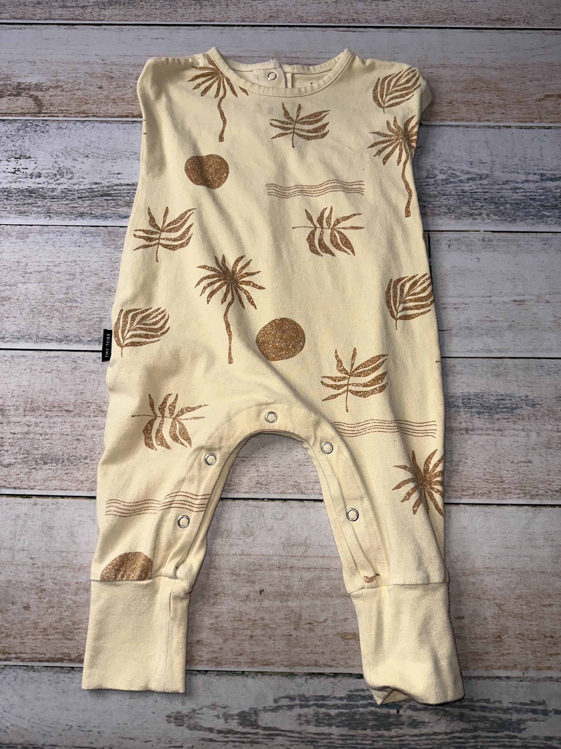 Tiny Tribe Unisex Tan | Tropical Romper Size: 12-18 months Tan | Tropical