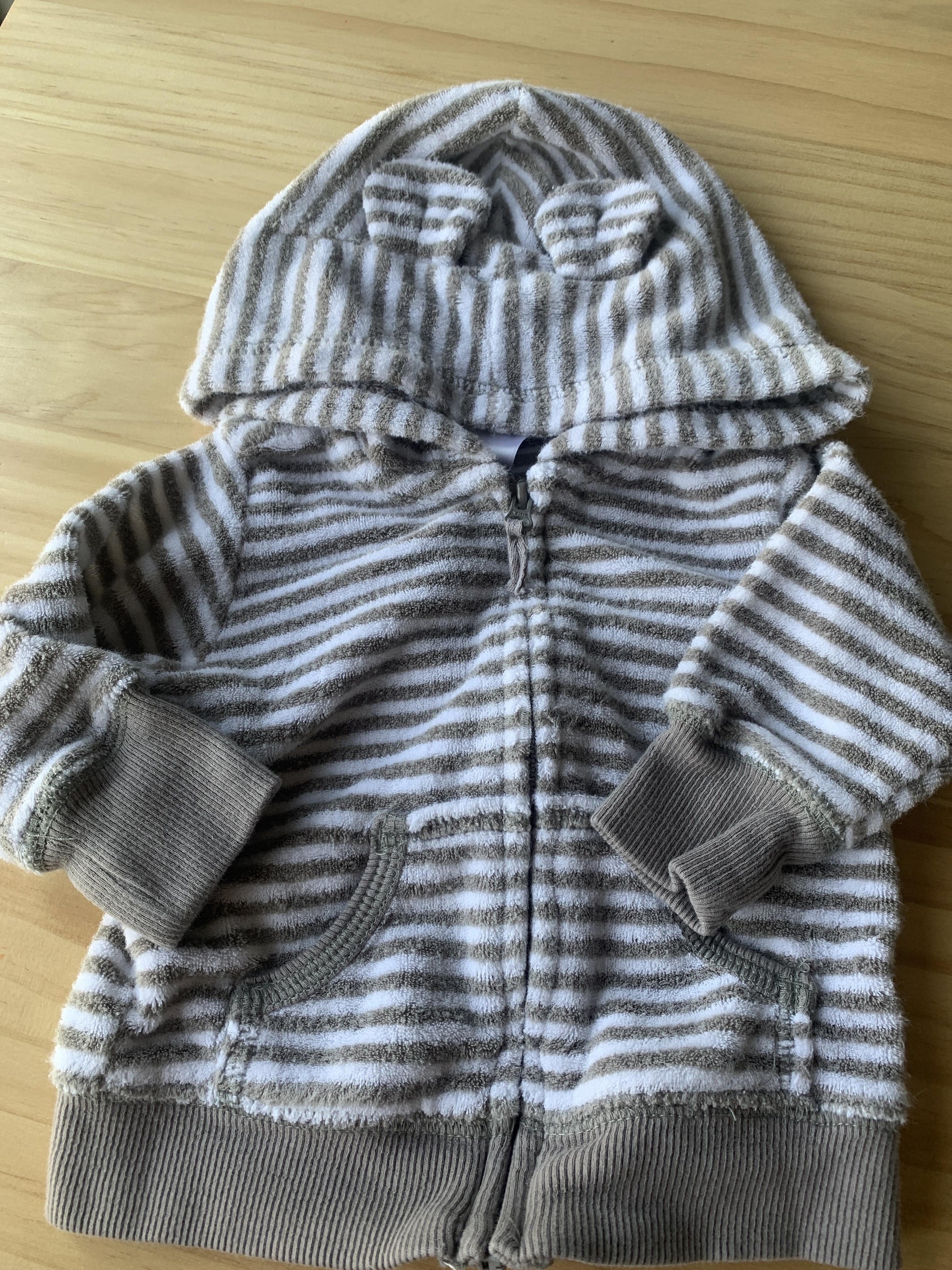 Boys Tan | White | Stripe Hoodie Size: 3 months Tan | White | Stripe