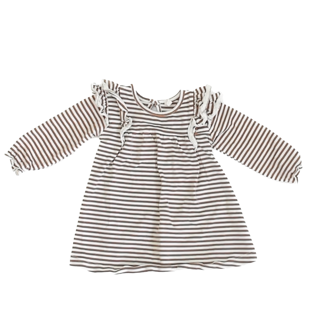 Quincy Mae Girls Tan | White Stripe Dress Size: 6-12 Months Tan | White Stripe