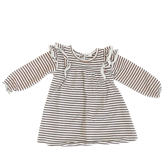 Quincy Mae Girls Tan | White Stripe Dress Size: 6-12 Months Tan | White Stripe