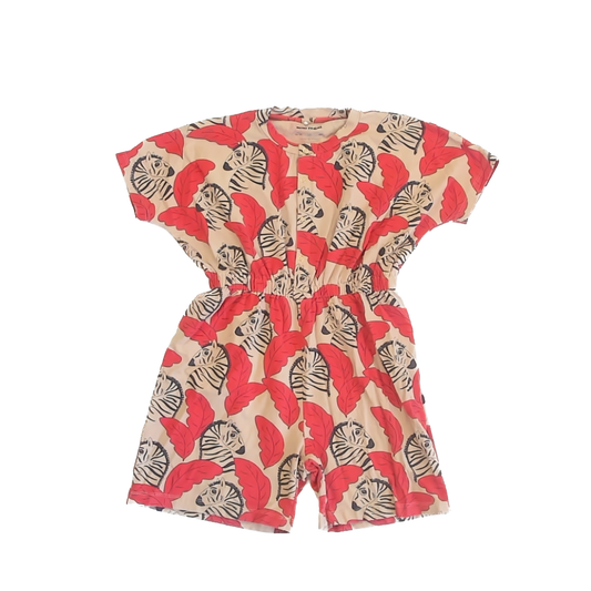 Mini Rodini Girls Tan Zebras Romper Size: 5-7 Years Tan Zebras