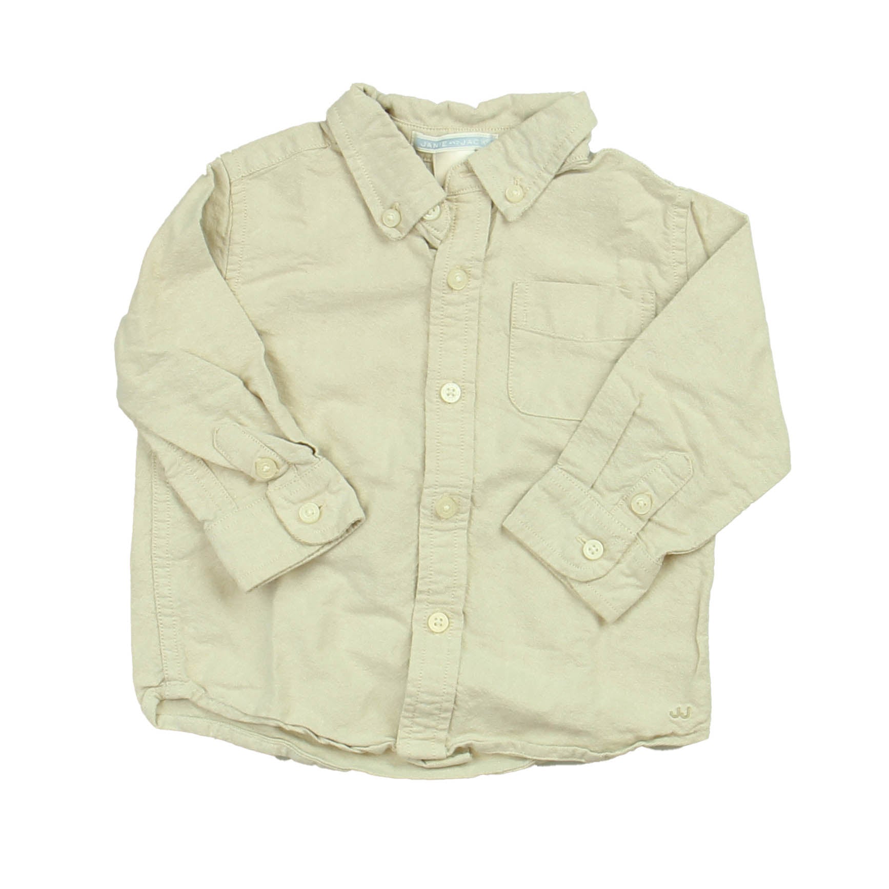 Janie and Jack Boys Tan Button Down Long Sleeve Size: 12 - 18 Months Tan