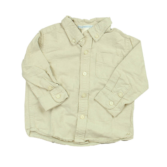 Janie and Jack Boys Tan Button Down Long Sleeve Size: 12 - 18 Months Tan