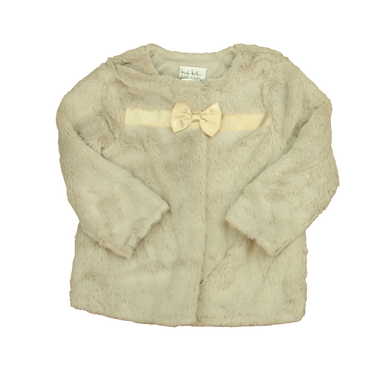 Nicole Miller Girls Taupe Faux Fur Jacket Size: 24 Months