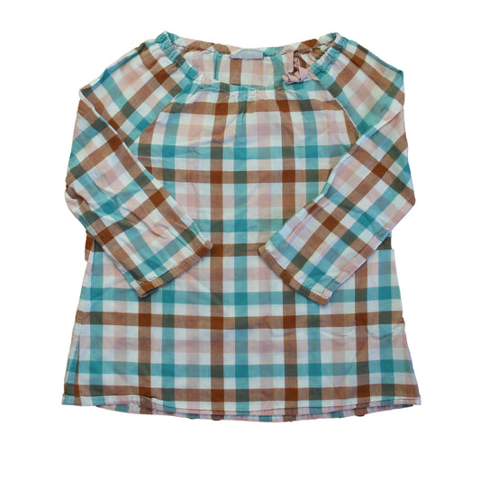Boden Girls Teal | Brown Check Blouse Size: 7-8 Years Teal | Brown Check