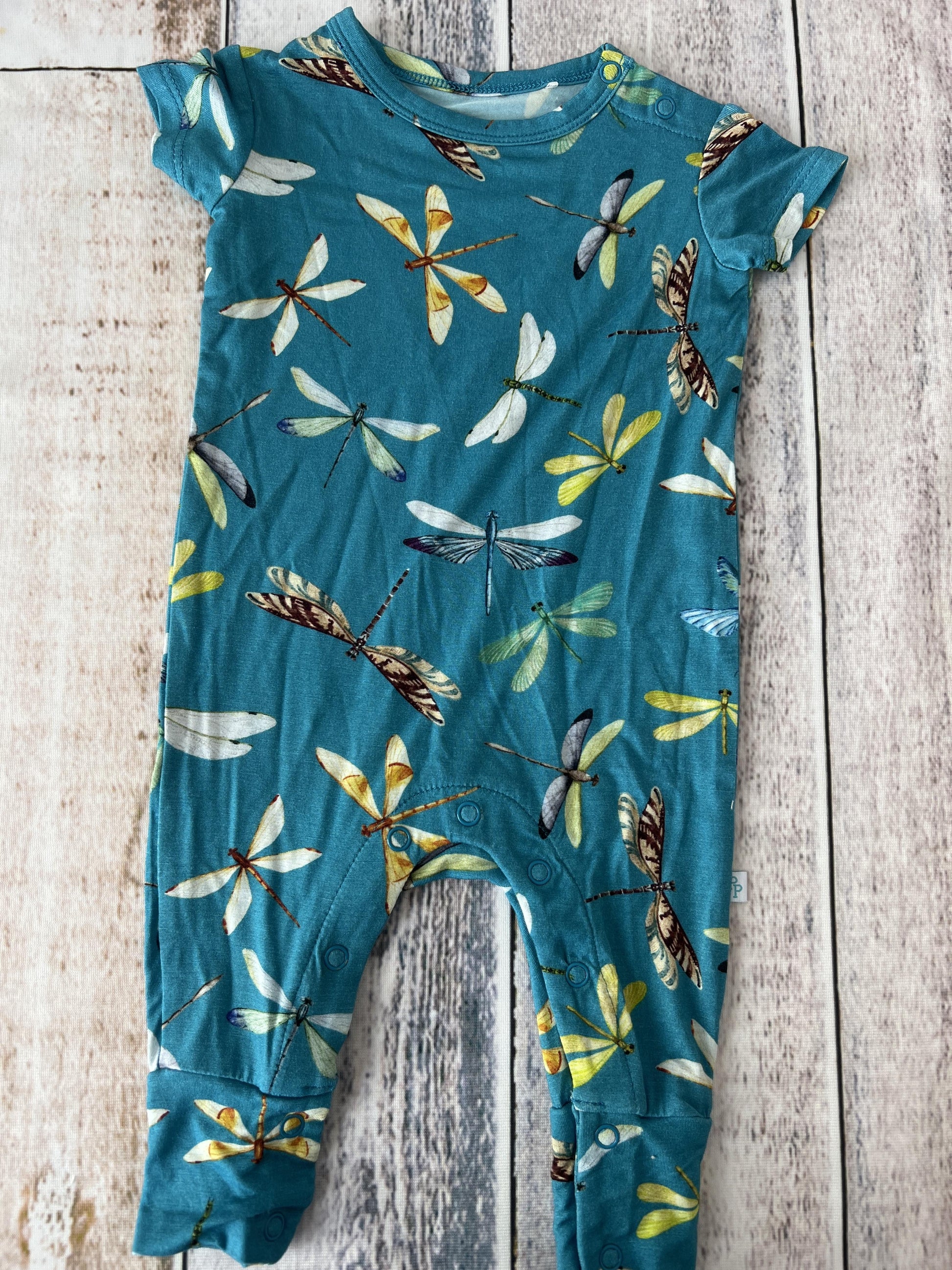 Posh Peanut Girls Teal | Butterfly Romper Size: 0-3 months Teal | Butterfly