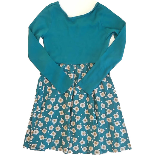Tea Collection Girls Teal Floral Dress Size: 12 Years Teal Floral