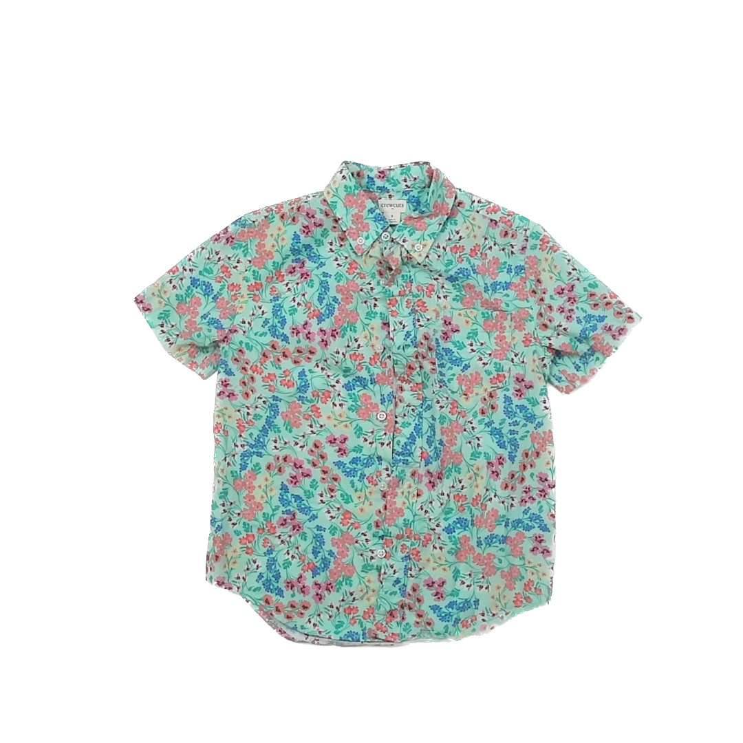 Crewcuts Boys Teal | Floral Button Down Short Sleeve Size: 8 Years Teal | Floral