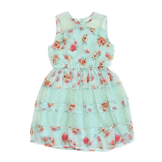 D-Signed Girls Teal Floral Dress Size: S (7-8 Years) Teal Floral