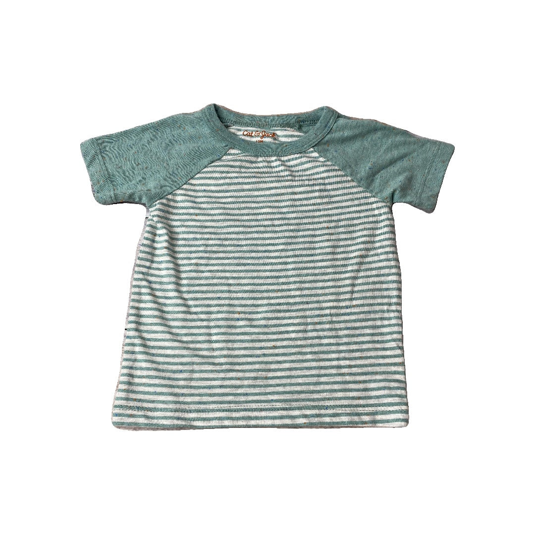 Cat & Jack Boys Teal | Grey | Stripe T-Shirt Size: 12M Teal | Grey | Stripe