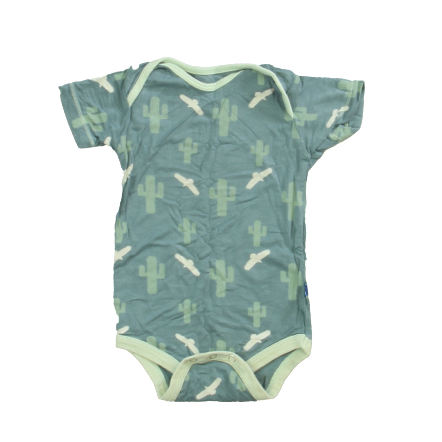 Kickee Pants Boys Teal | Ivory Birds Onesie Size: 3-6 Months Teal | Ivory Birds