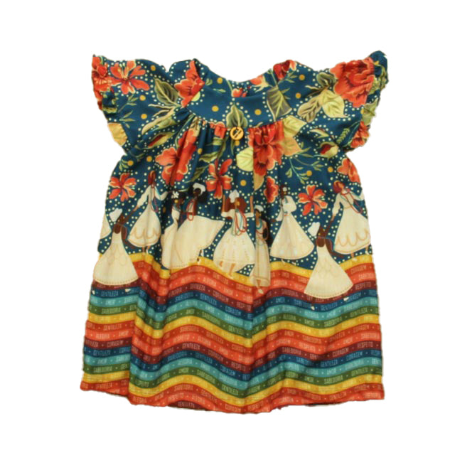 Camu Camu Girls Teal | Orange Floral Dress Size: 12-18 Months