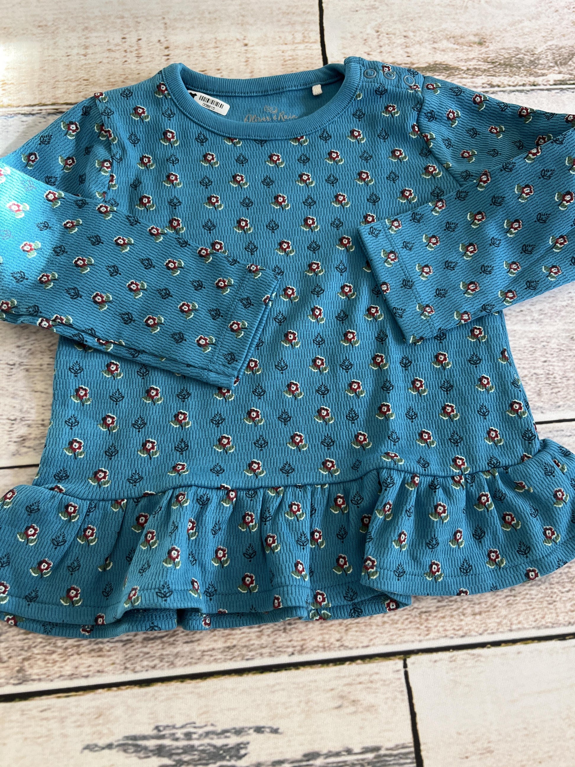 Oliver & Rain Unisex Teal | Pink floral Long Sleeve Shirt Size: 18 months Teal | Pink floral