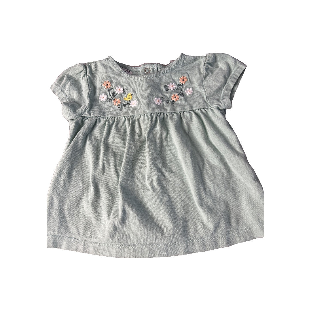 Girls Teal | Pink floral Short Sleeve Shirt Size: 12-18 months Teal | Pink floral