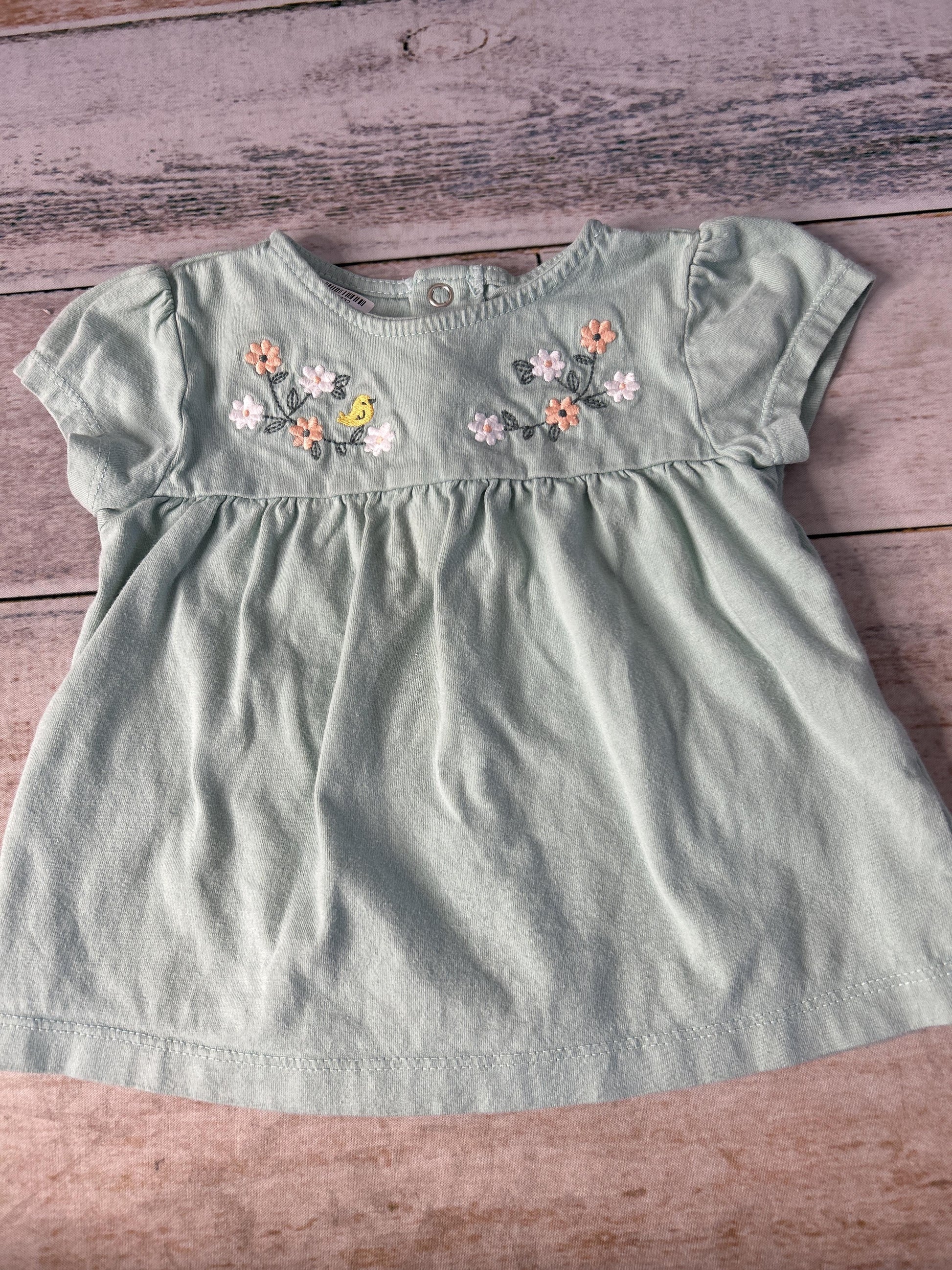 Girls Teal | Pink floral Short Sleeve Shirt Size: 12-18 months Teal | Pink floral