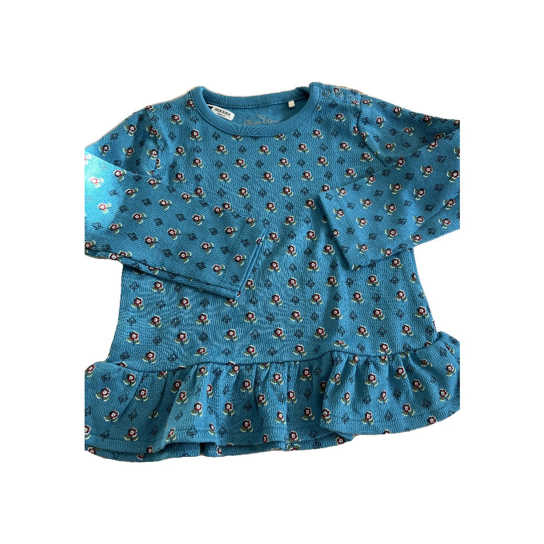 Oliver & Rain Unisex Teal | Pink floral Long Sleeve Shirt Size: 18 months Teal | Pink floral