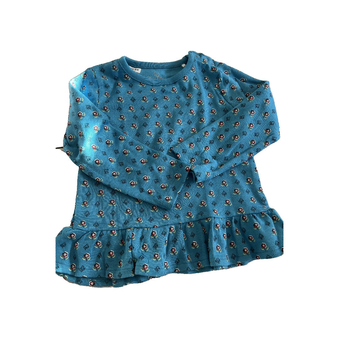 Oliver & Rain Girls Teal | Pink floral Long Sleeve Shirt Size: 24 months Teal | Pink floral
