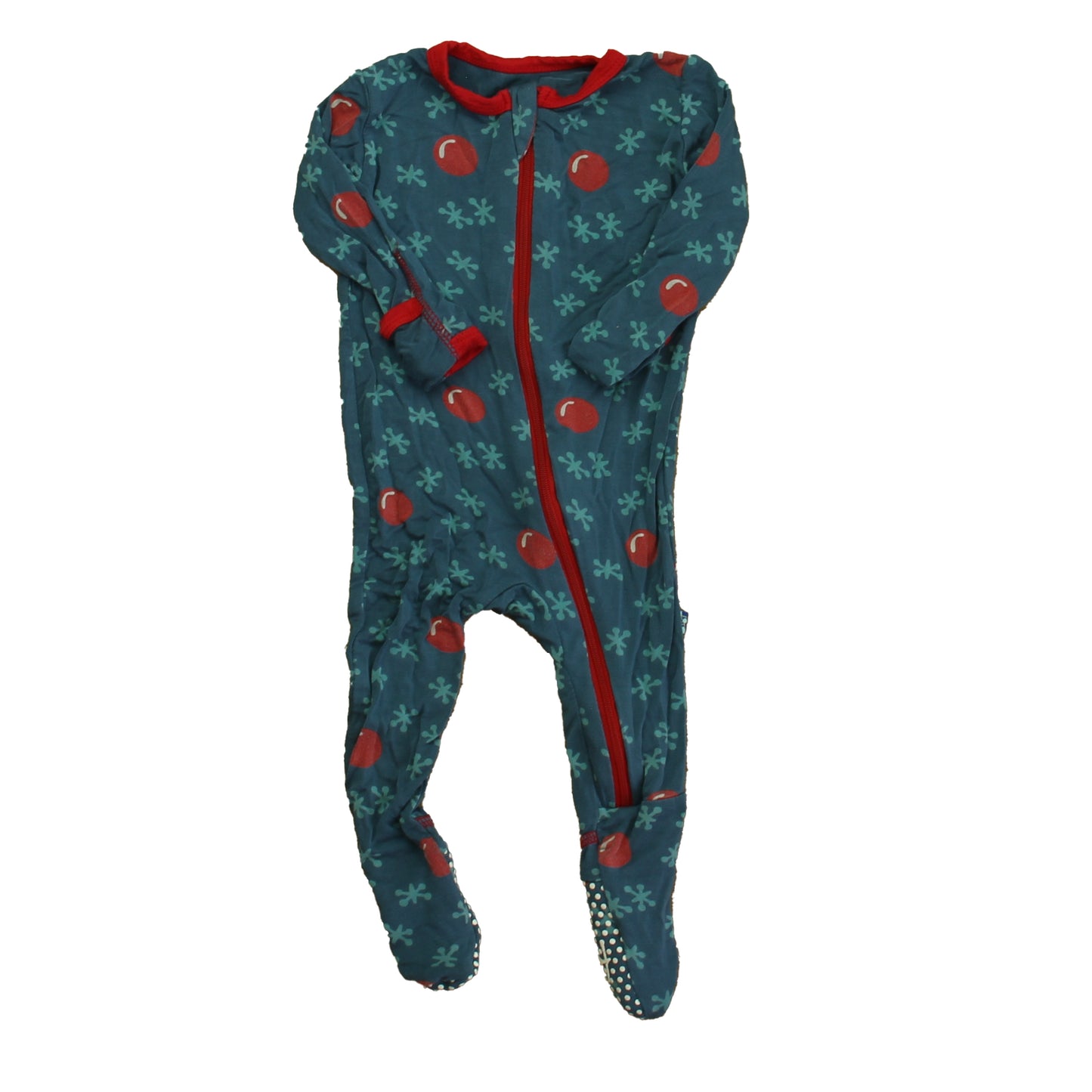 Kickee Pants Unisex Teal | Red 1-piece footed Pajamas Size: 3-6 Months Teal | Red