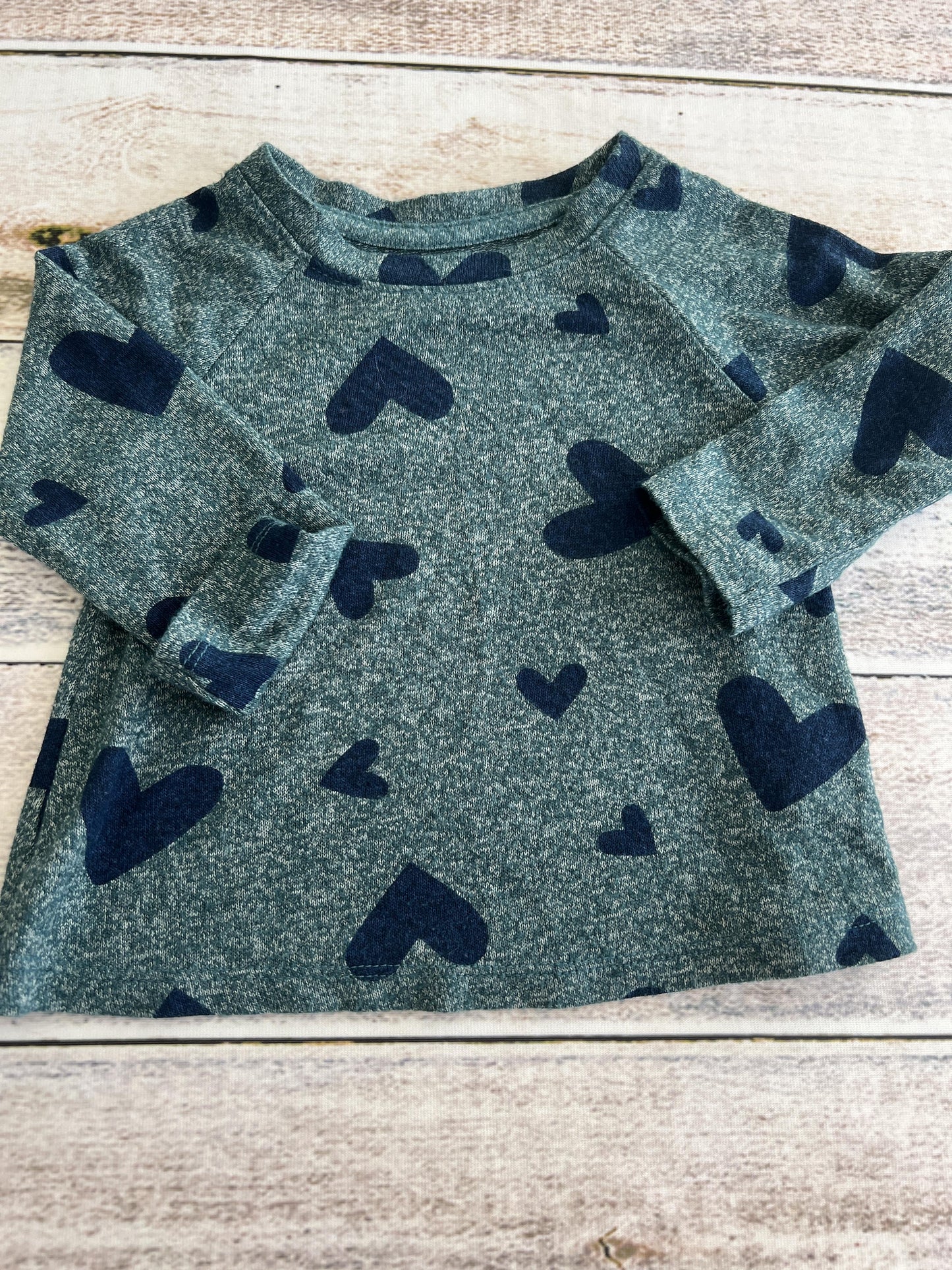 Unisex Teal | Royal Blue | Hearts Long Sleeve Shirt Size: 12 months Teal | Royal Blue | Hearts