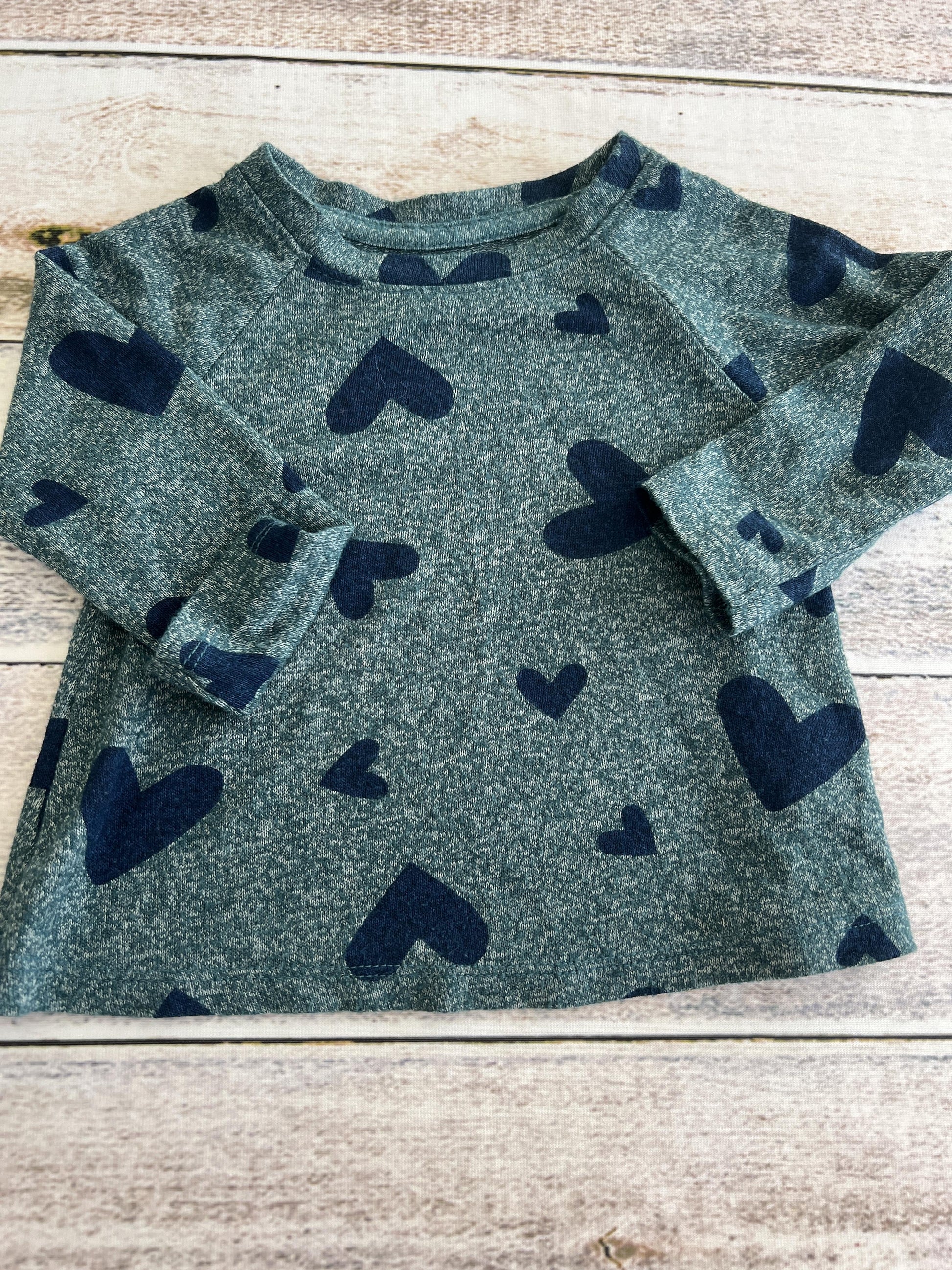 Unisex Teal | Royal Blue | Hearts Long Sleeve Shirt Size: 12 months Teal | Royal Blue | Hearts