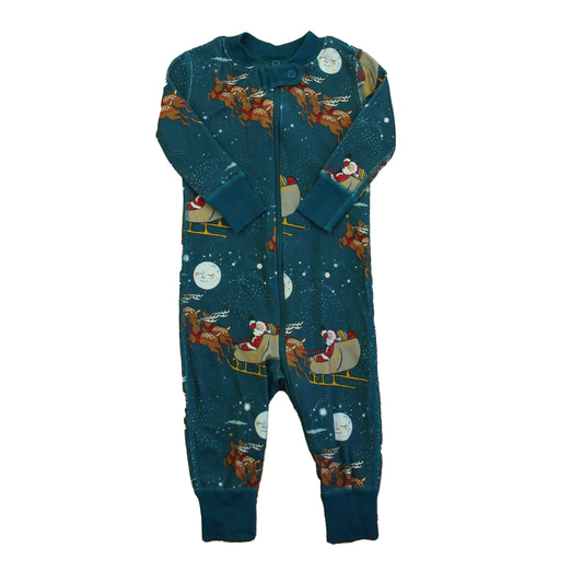 Hanna Andersson Boys Teal Santa 1-piece Non-footed Pajamas Size: 3-6 Months