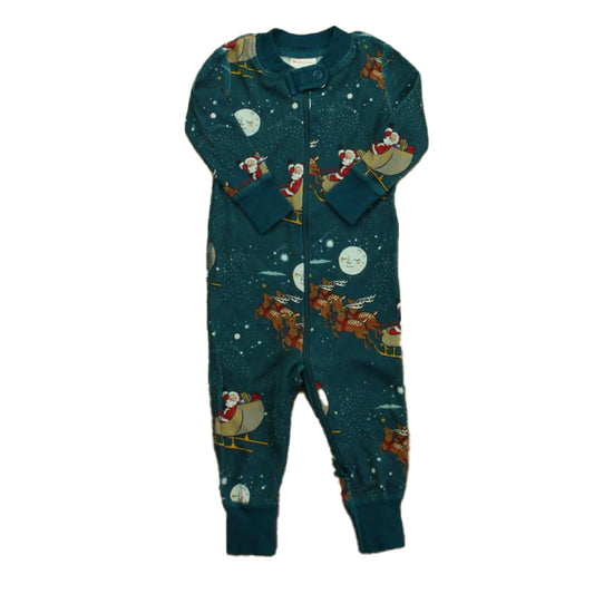 Hanna Andersson Boys Teal Santa 1-piece Non-footed Pajamas Size: 3-6 Months