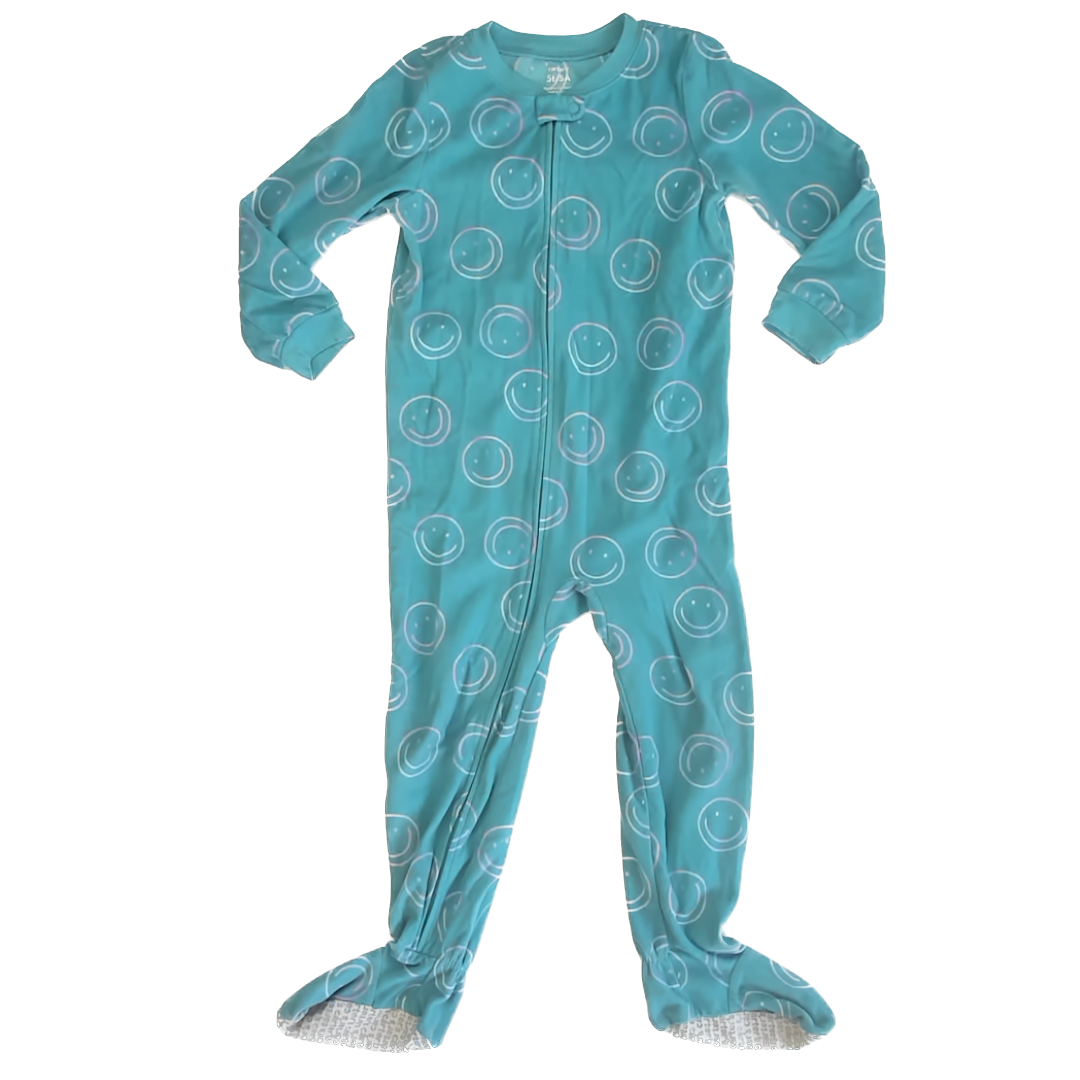 Carter's Boys Teal Smiley Faces 1-piece footed Pajamas Size: 5T Teal Smiley Faces