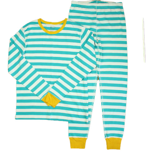 Mightly Unisex Teal Stripe | Yellow 2-piece Pajamas Size: Adult S-XL Teal Stripe | Yellow