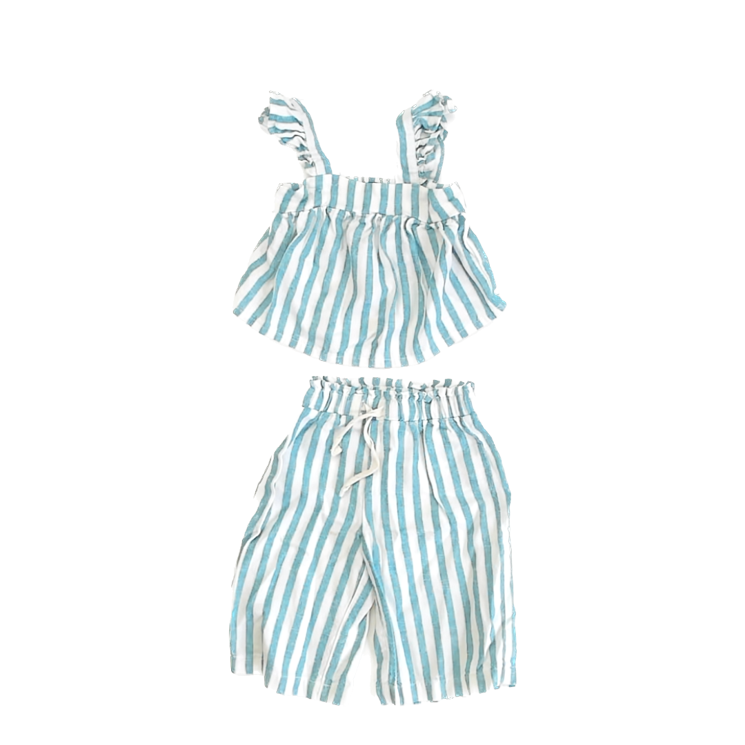 Old Navy Girls Teal Striped Apparel Sets Size: 12-18 Months Teal Striped