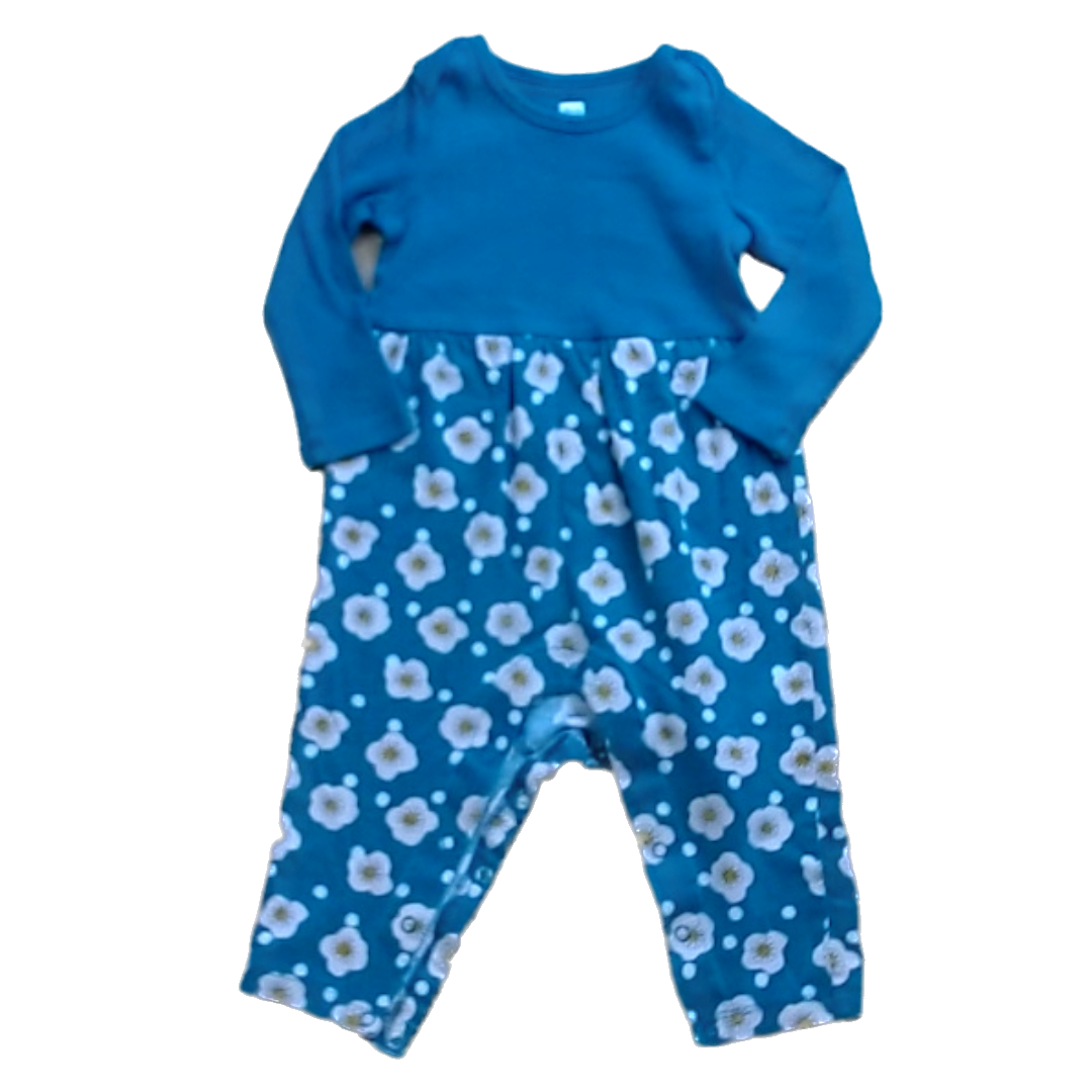 Tea Collection Boys Teal | White Flowers Romper Size: 6-24 Months Teal | White Flowers