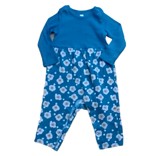 Tea Collection Boys Teal | White Flowers Romper Size: 6-24 Months Teal | White Flowers