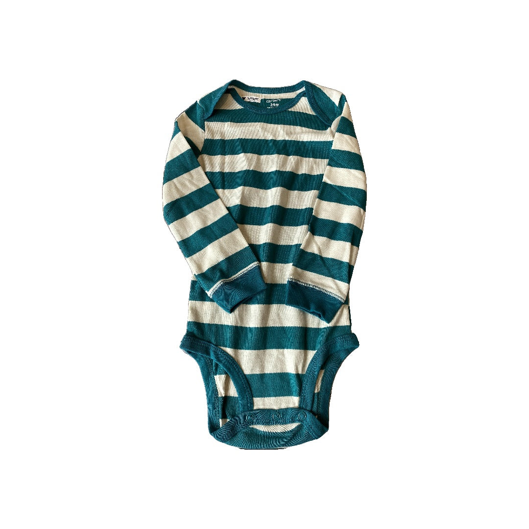 Carters Unisex Teal | White | Stripe Onesie Size: 24 months Teal | White | Stripe