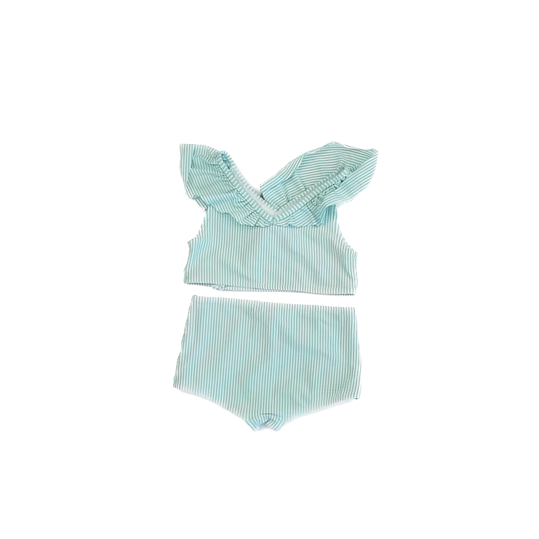Janie and Jack Girls Teal | White Stripe 2-piece Swimsuit Size: 7 Years Teal | White Stripe