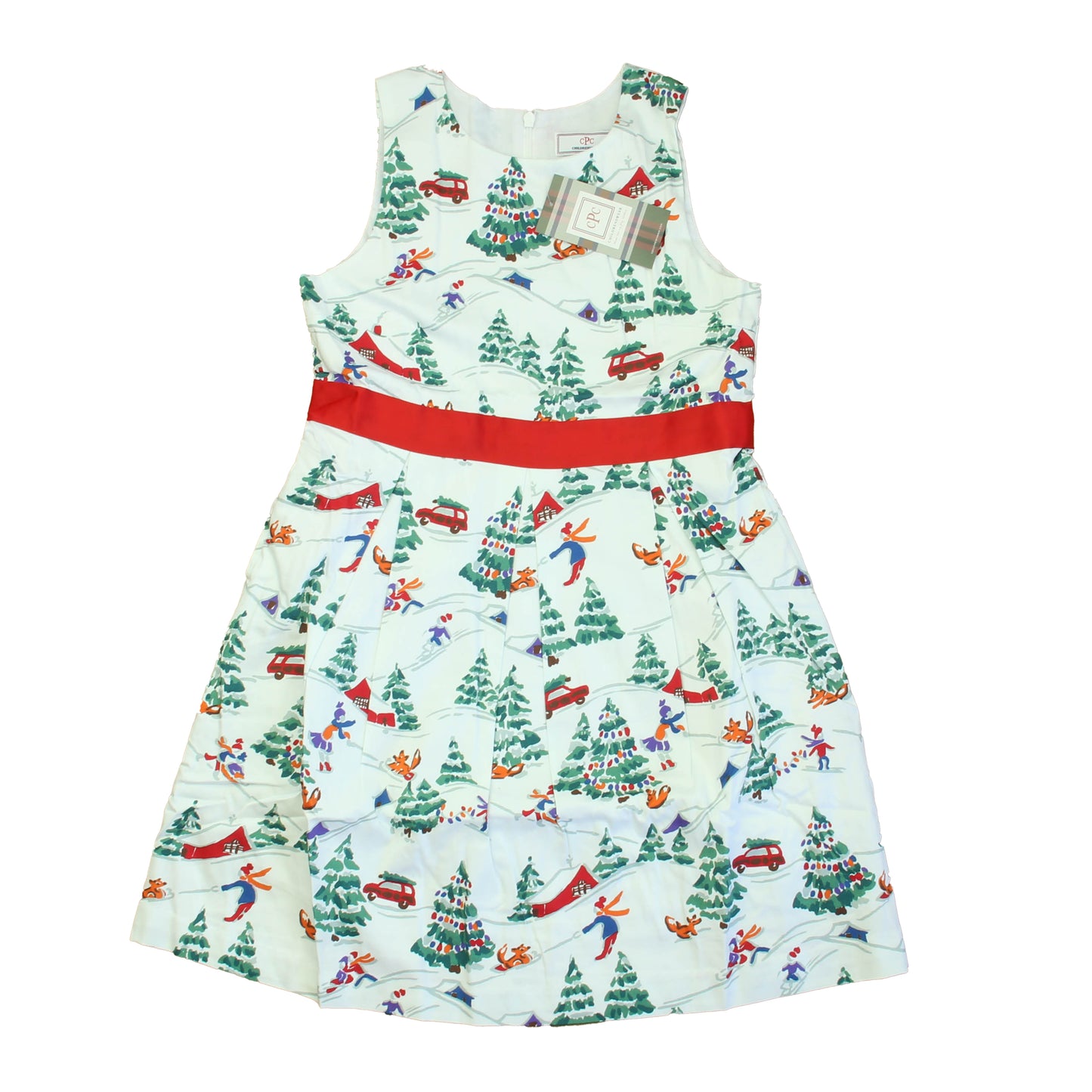 Classic Prep Girls Trees & Skis Print Dress Size: 6-14 Years