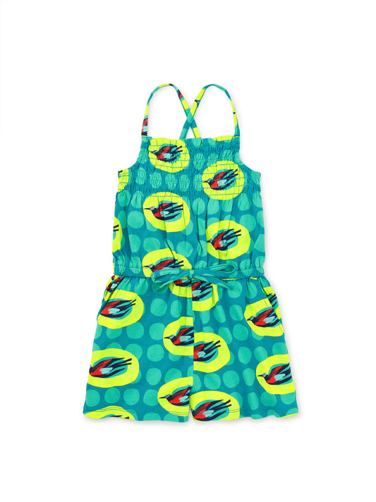 Tea Collection Girls Turquoise Bird Wax Romper Size: 12 Years Turquoise Bird Wax