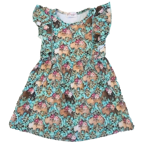 Clover Cottage Girls Turquoise Bulls Dress Size: 4T Turquoise Bulls