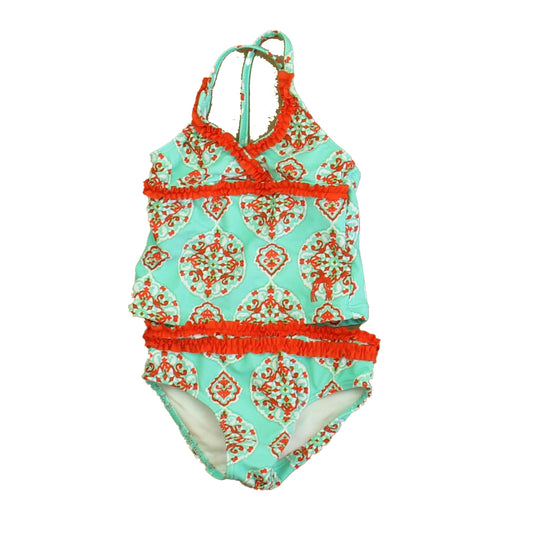 Cabanalife Girls Turquoise | Coral 2-piece Swimsuit Size: 6-12 Months Turquoise | Coral
